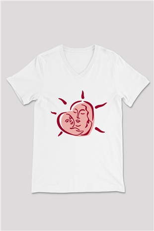 Anneler Günü Beyaz Unisex V Yaka Tişört T-Shirt