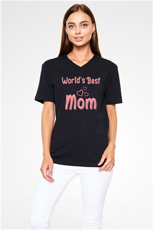 Anneler Günü Siyah Unisex V Yaka Tişört