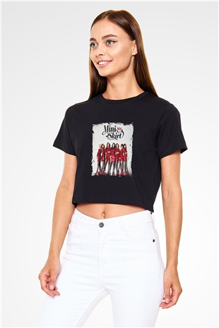 AOA Baskılı Siyah Kadın Crop Top Tişört