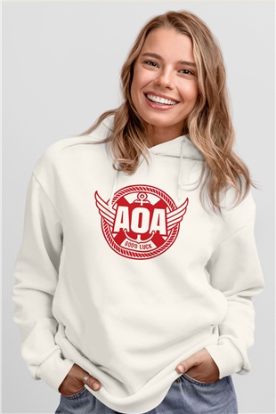 AOA K-Pop Beyaz Unisex Kapüşonlu Sweatshirt