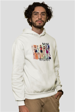 AOA K-Pop Beyaz Unisex Kapüşonlu Sweatshirt