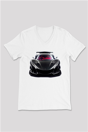 Apollo Automobil GmbH Beyaz Unisex V Yaka Tişört T-Shirt