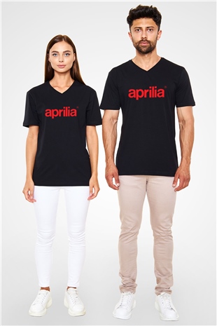 Aprilia Siyah Unisex V Yaka Tişört T-Shirt