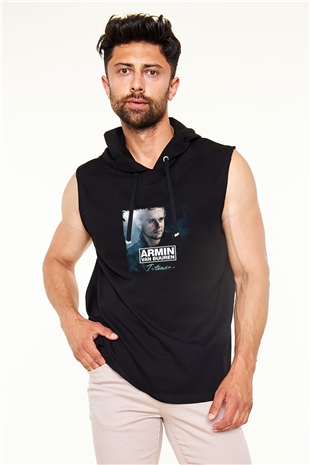 Armin Van Buuren Baskılı Unisex Siyah Kapüşonlu Kolsuz Tişört