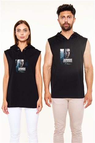 Armin Van Buuren Baskılı Unisex Siyah Kapüşonlu Kolsuz Tişört