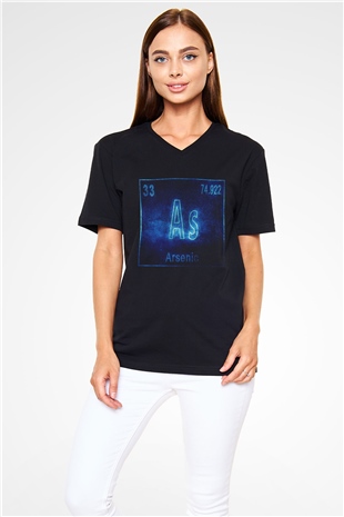 Arsenic Atom Numarası Baskılı Unisex Siyah V Yaka Tişört