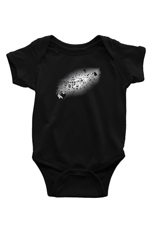 Asteroit Baskılı Siyah Bebek Body - Zıbın