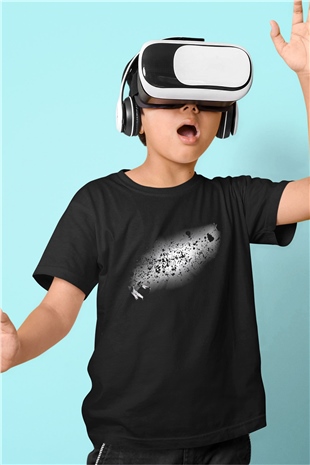 Asteroit Baskılı Siyah Unisex Çocuk Tişört