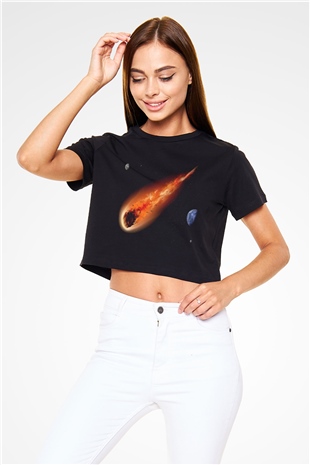 Asteroit Siyah Crop Top Tişört