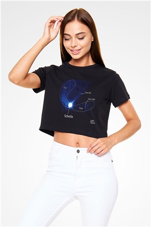 Asteroit Siyah Crop Top Tişört