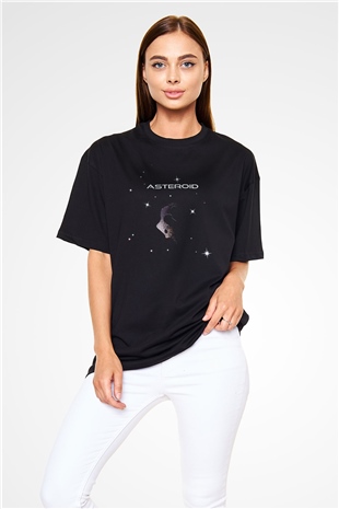Asteroit Siyah Unisex Oversize Tişört T-Shirt