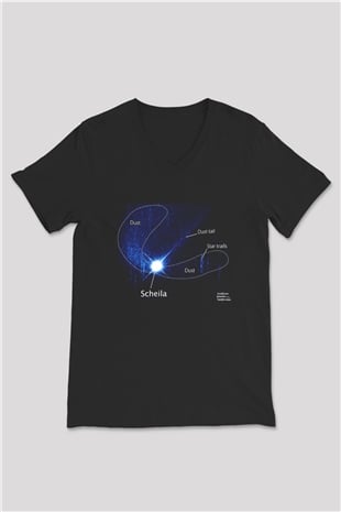 Asteroit Siyah Unisex V Yaka Tişört T-Shirt