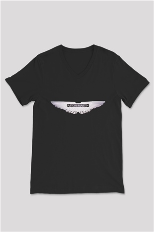 Aston Martin Siyah Unisex V Yaka Tişört T-Shirt
