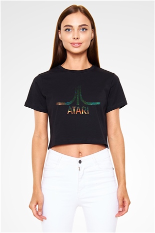 Atari Siyah Crop Top Tişört
