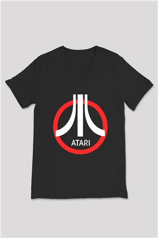 Atari Siyah Unisex V Yaka Tişört T-Shirt