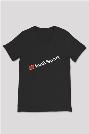 Audi Siyah Unisex V Yaka Tişört T-Shirt