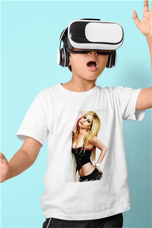 Avril Lavigne Beyaz Unisex Çocuk Tişört
