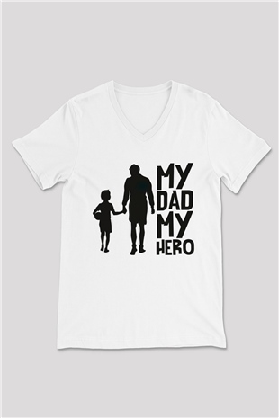Babalar Günü Beyaz Unisex V Yaka Tişört