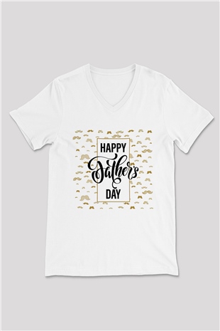 Babalar Günü Beyaz Unisex V Yaka Tişört T-Shirt