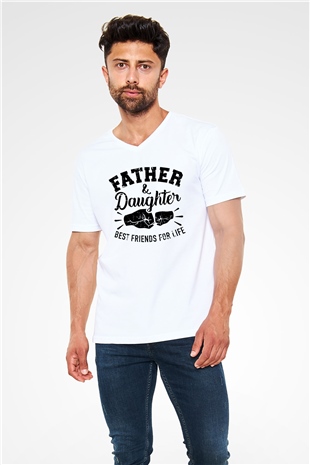 Babalar Günü Beyaz Unisex V Yaka Tişört
