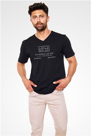 Backstreet Boys Siyah Unisex V Yaka Tişört T-Shirt