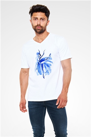 Bale Beyaz Unisex V Yaka Tişört T-Shirt