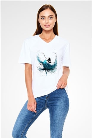 Bale Beyaz Unisex V Yaka Tişört T-Shirt