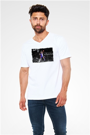 Basketbol Beyaz Unisex V Yaka Tişört
