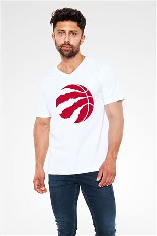 Basketbol Beyaz Unisex V Yaka Tişört