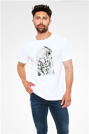 Baykuş Beyaz Unisex Tişört T-Shirt - TişörtFabrikası