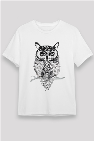 Baykuş Beyaz Unisex Tişört T-Shirt - TişörtFabrikası