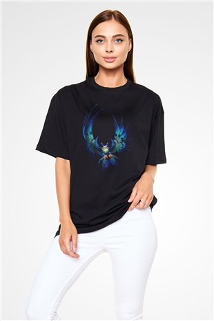 Baykuş Siyah Unisex Oversize Tişört T-Shirt
