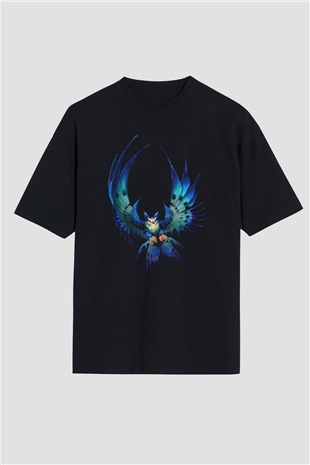 Baykuş Siyah Unisex Oversize Tişört T-Shirt