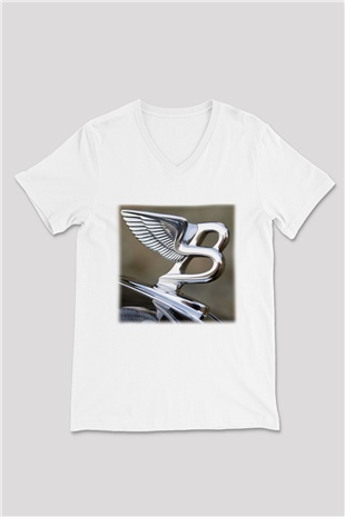 Bentley Beyaz Unisex V Yaka Tişört T-Shirt