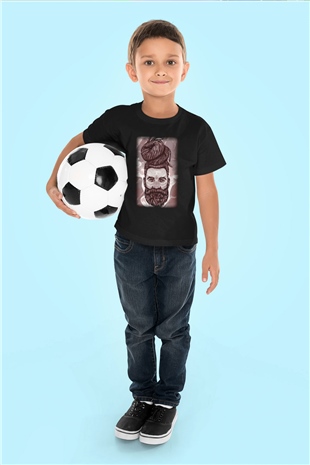 Berber Baskılı Siyah Unisex Çocuk Tişört