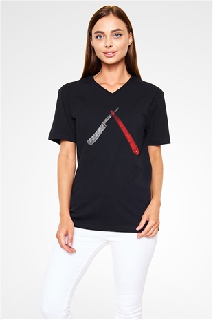 Berber Siyah Unisex V Yaka Tişört T-Shirt