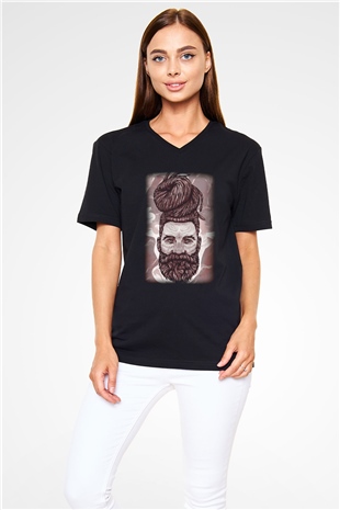Berber Siyah Unisex V Yaka Tişört T-Shirt