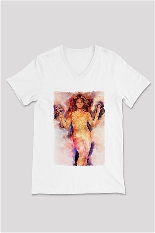 Beyonce Beyaz Unisex V Yaka Tişört