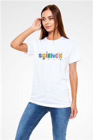 Bilim Atom Mıknatıs Baskılı Unisex Beyaz Tişört