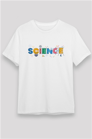 Bilim Atom Mıknatıs Baskılı Unisex Beyaz Tişört