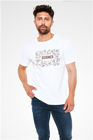Bilim Sembolleri Baskılı Unisex Beyaz Tişört