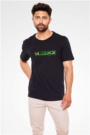 Bilim Yeşil Baskılı Unisex Siyah Tişört