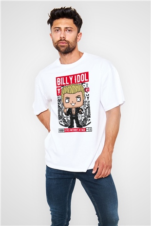 Billy Idol Baskılı Unisex Beyaz Oversize Tişört
