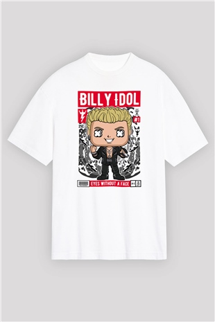 Billy Idol Baskılı Unisex Beyaz Oversize Tişört