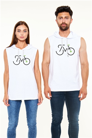 Bisiklet Beyaz Unisex Kapüşonlu Kolsuz Tişört