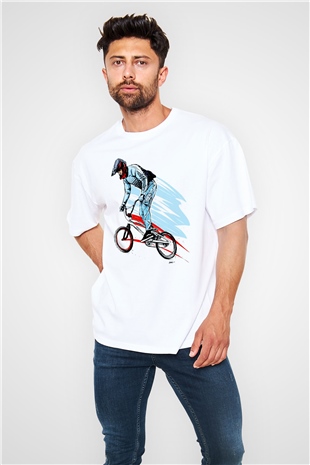 Bisiklet Beyaz Unisex Tişört T-Shirt - TişörtFabrikası