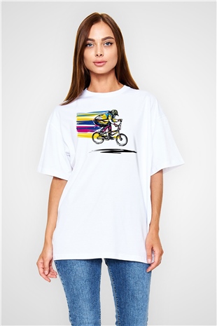 Bisiklet Beyaz Unisex Tişört T-Shirt - TişörtFabrikası