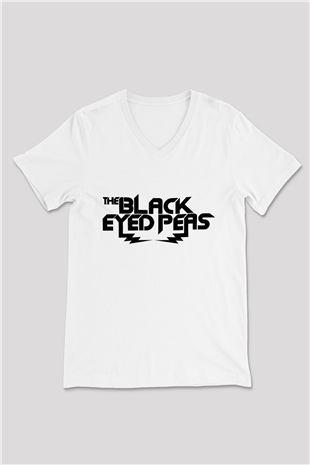 Black Eyed Peas Beyaz Unisex V Yaka Tişört