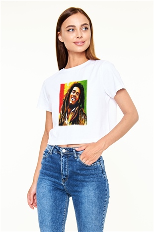 Bob Marley Beyaz Croptop Tişört