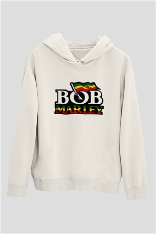 Bob Marley Beyaz Unisex Kapşonlu Sweatshirt